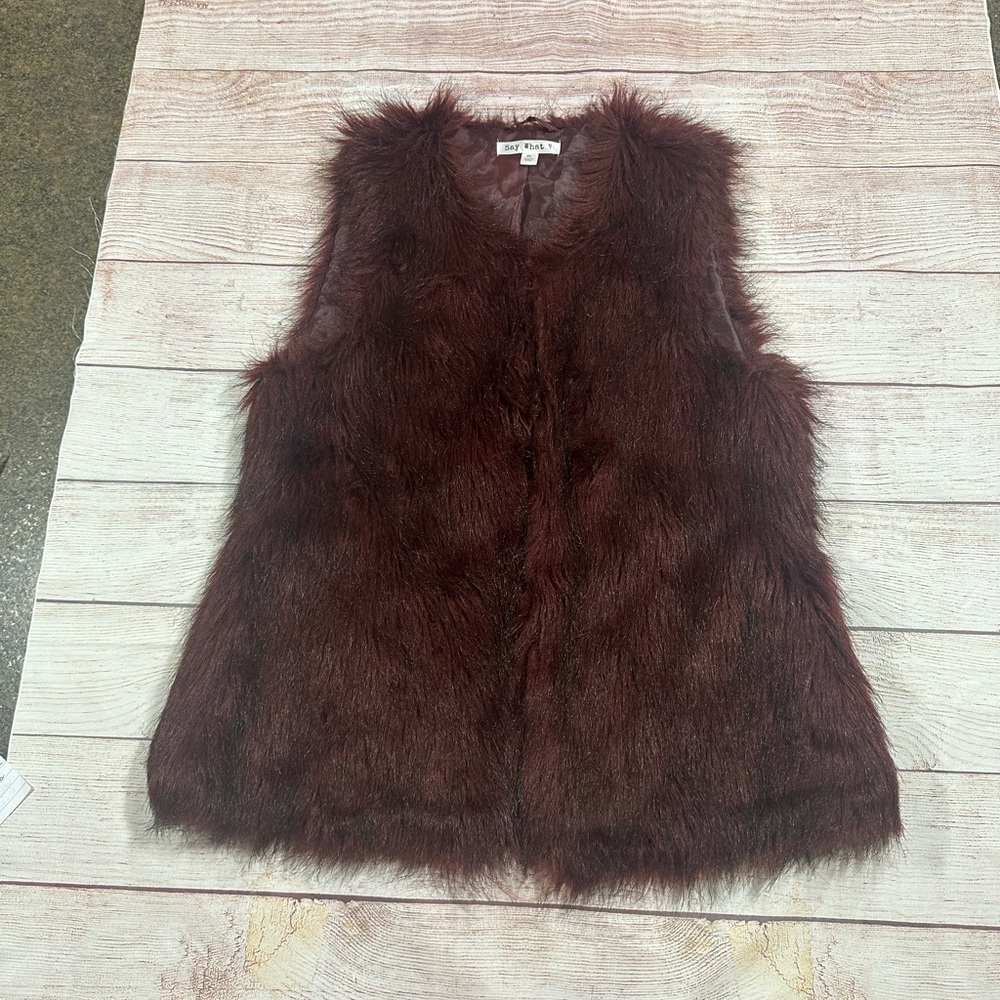 Maroon, burgundy, deep cherry faux fur vest size XL “Say What”